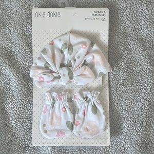 Baby Flower Turban & Mitten Set